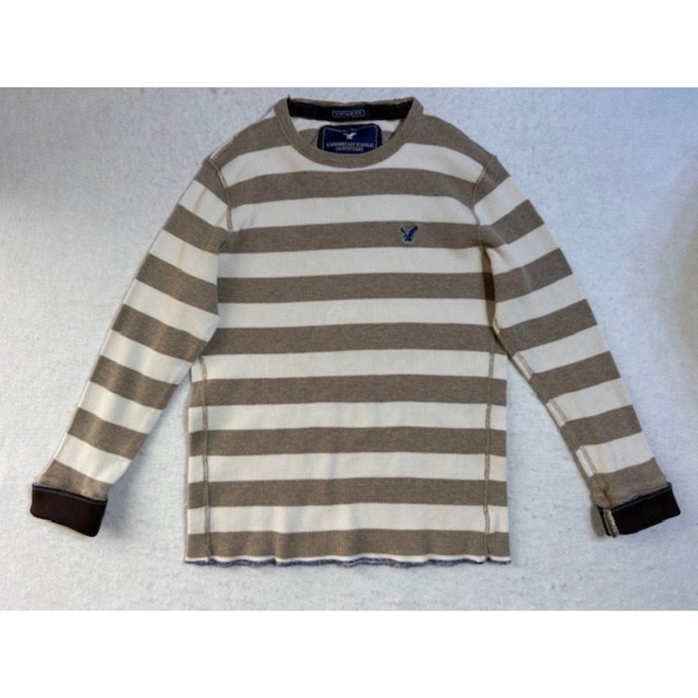 Vintage Y2K Grunge Preppy Hollister Shirt‎ Long Sleeve LRG Waffle Striped Brown